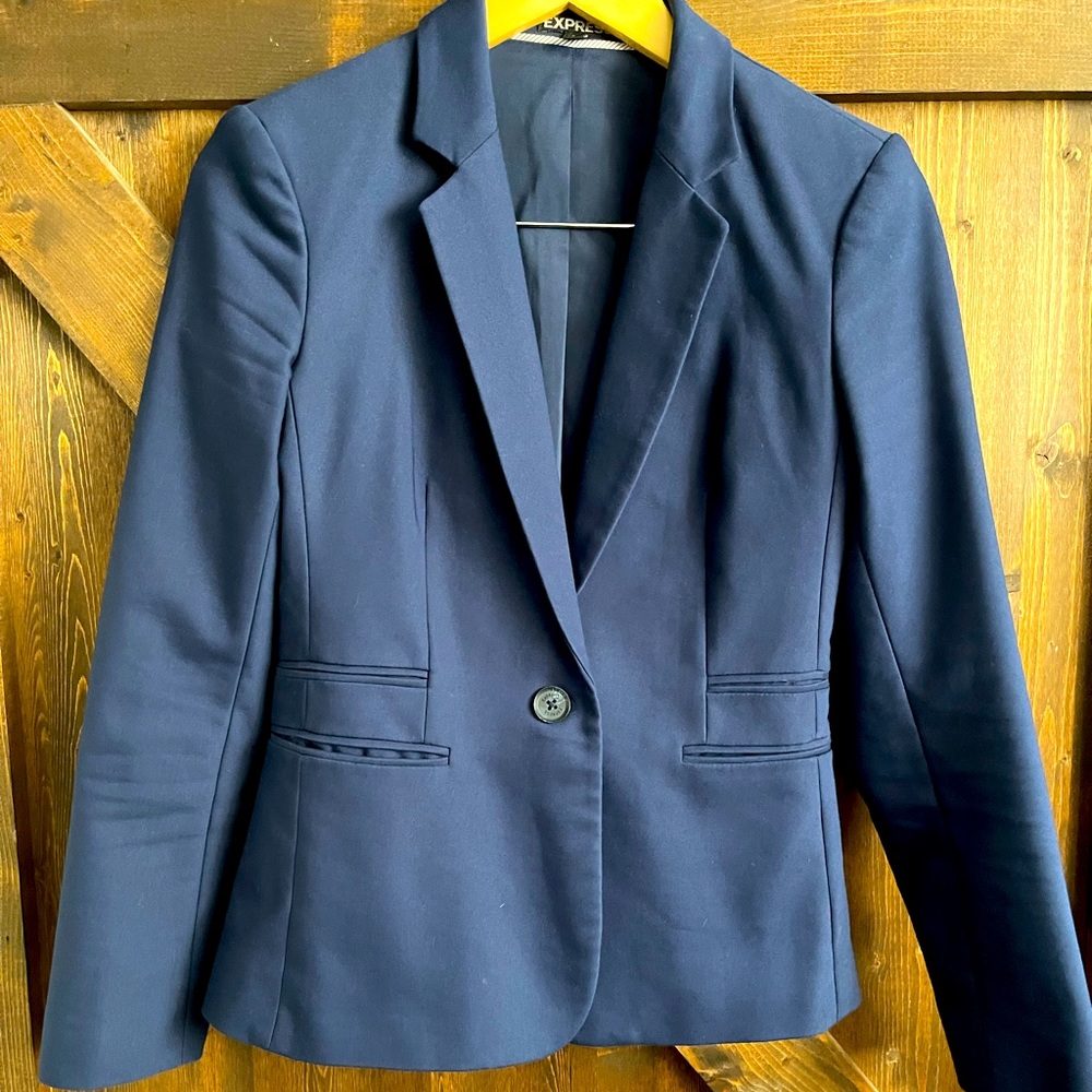 Express Suit Jacket Blazer - Blue, Size 4